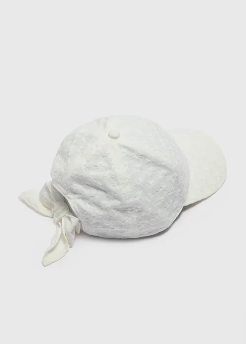 Girls White Broderie Cap (7-13yrs) - Age 7-10 Years Image 2