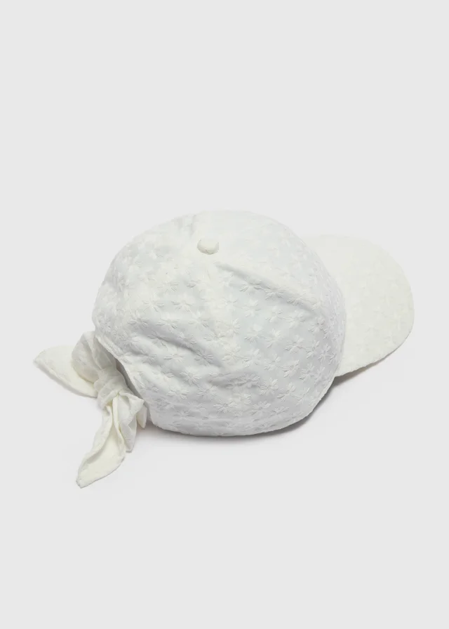 Girls White Broderie Cap (7-13yrs)