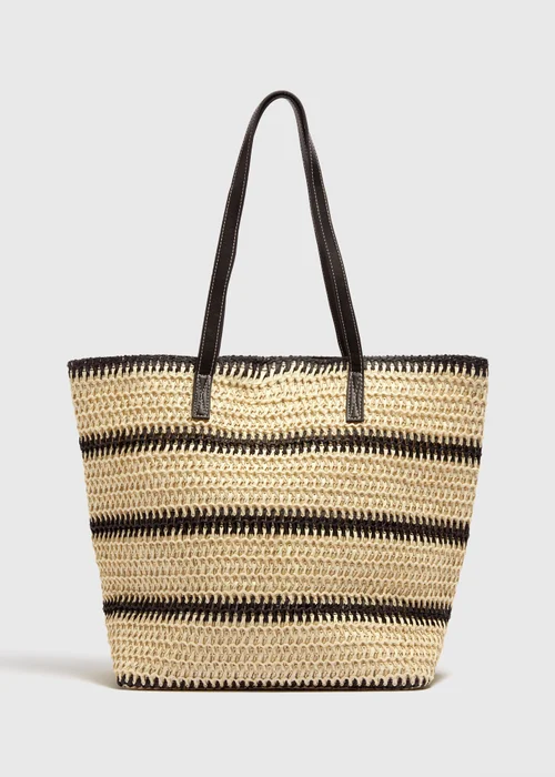 Monochrome Stripe Straw Shopper Bag - One Size Image 3