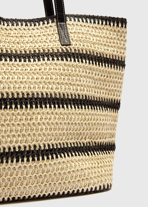 Monochrome Stripe Straw Shopper Bag - One Size Image 4