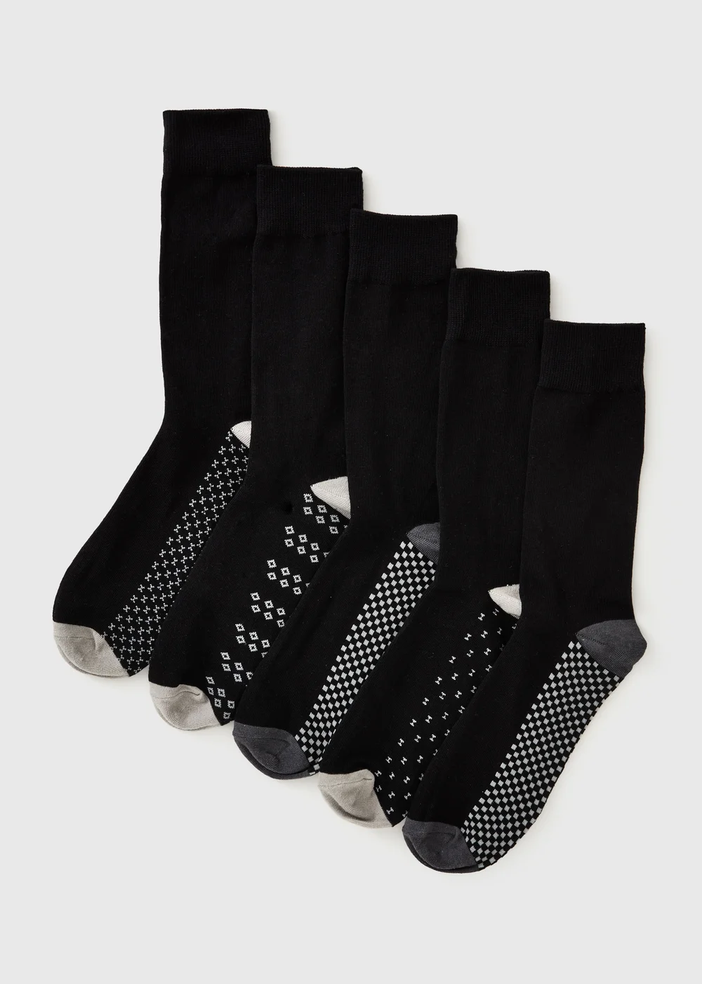5 Pack Black Footbed Pattern Ankle Socks - 6-8.5 Image 1