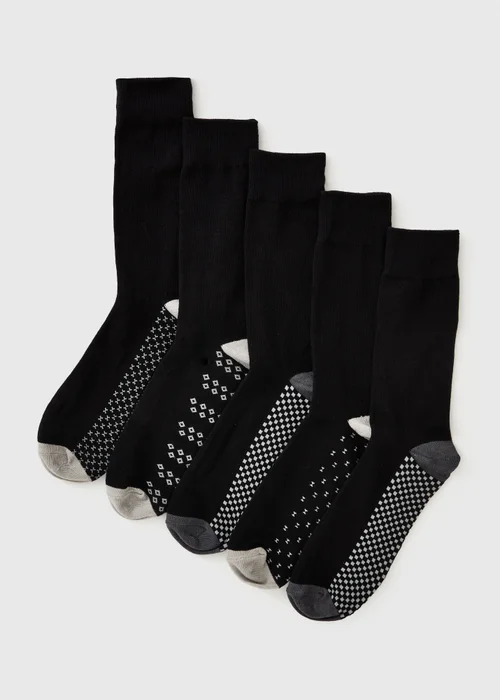 5 Pack Black Footbed Pattern Ankle Socks - 6-8.5 Image 1