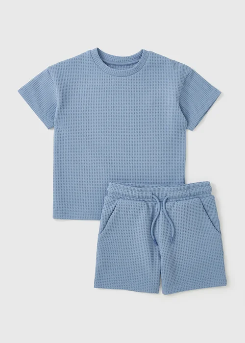 Boys Blue Waffle Top & Short Set (1-7yrs) - 1-1.5 Yrs Image 1