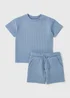 Boys Blue Waffle Top & Short Set (1-7yrs) - 1-1.5 Yrs Image 1