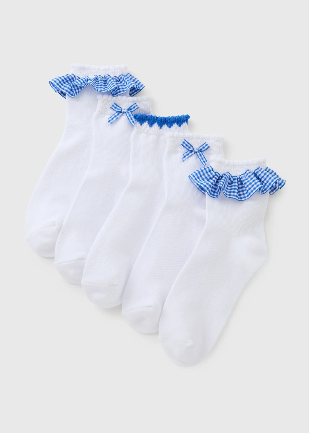 5 Pack Girls Blue Gingham Socks (Younger 6-Older 6.5) - 6-8.5 Image 1