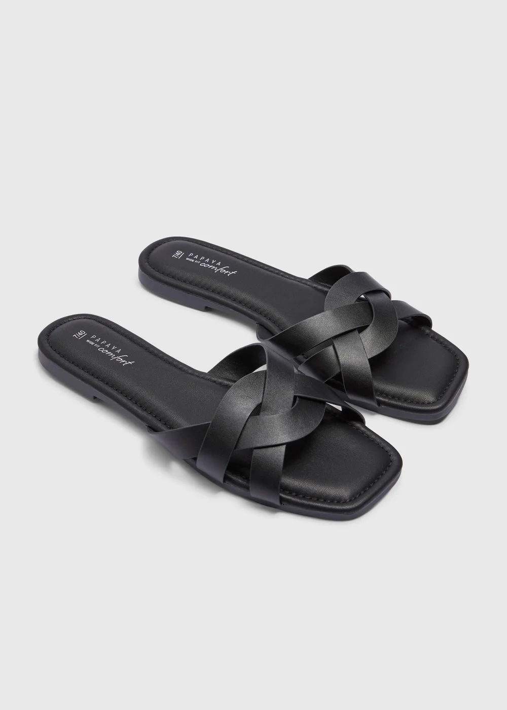 Black Wide Fit Weave Strap Mule Sandals - 7 Image 1