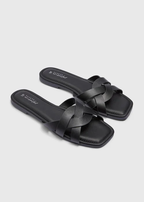 Black Wide Fit Weave Strap Mule Sandals - 7 Image 1