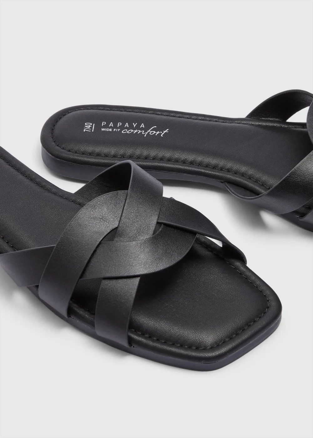 Black Wide Fit Weave Strap Mule Sandals - 7 Image 2
