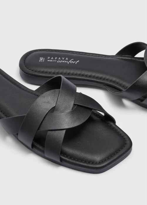 Black Wide Fit Weave Strap Mule Sandals - 7 Image 2