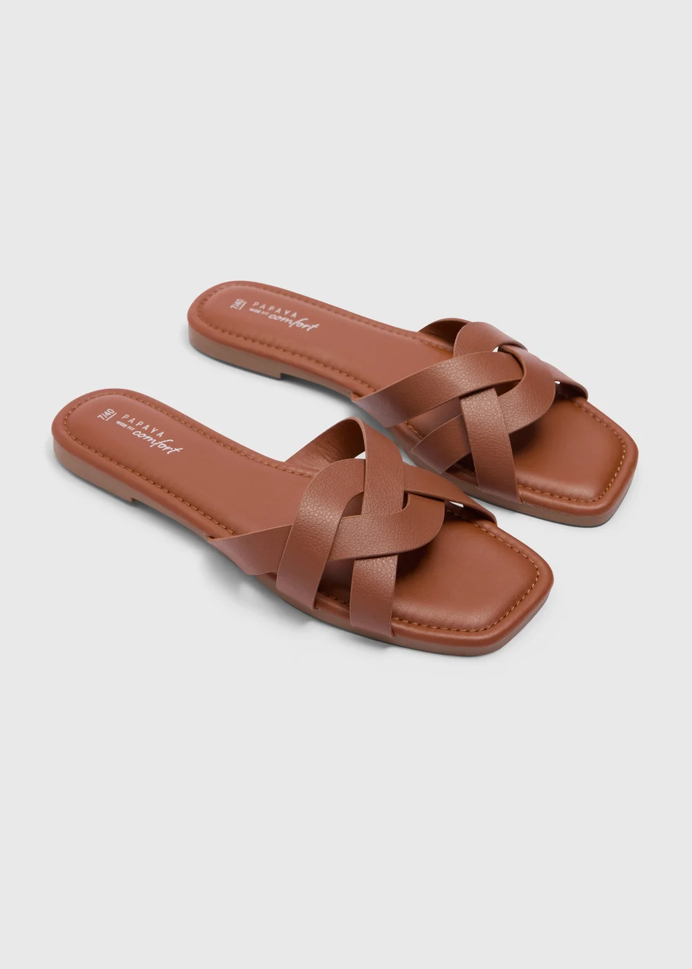 Tan Wide Fit Weave Strap Mule Sandals - 8 Image 1