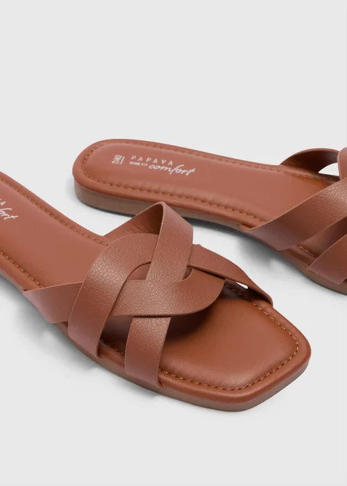 Tan Wide Fit Weave Strap Mule Sandals - 8 Image 2