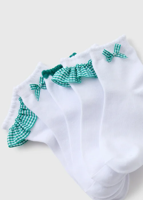 5 Pack Girls Green Gingham Socks (Younger 6-Older 6.5) - 9-12 Image 2