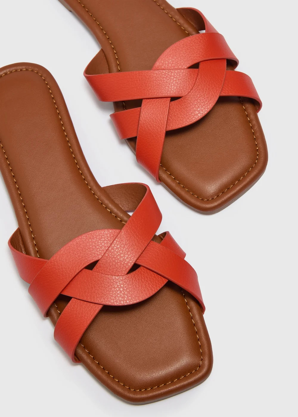 Orange Wide Fit Weave Strap Mule Sandals - 3 Image 1