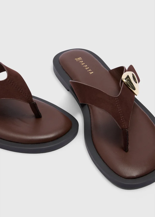 Chocolate Brown Gold Trim Toe Post Sandals