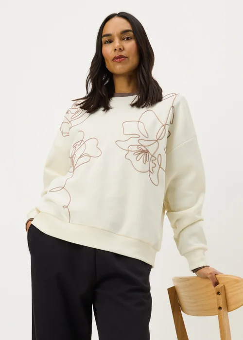 Cream Contrast Floral Sweatshirt - 2XL Image 1