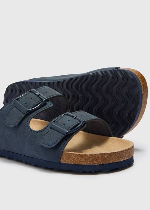 Boys Navy Faux Leather Footbed Sandals (Younger 10-Older 6) - Size 1 Image 2