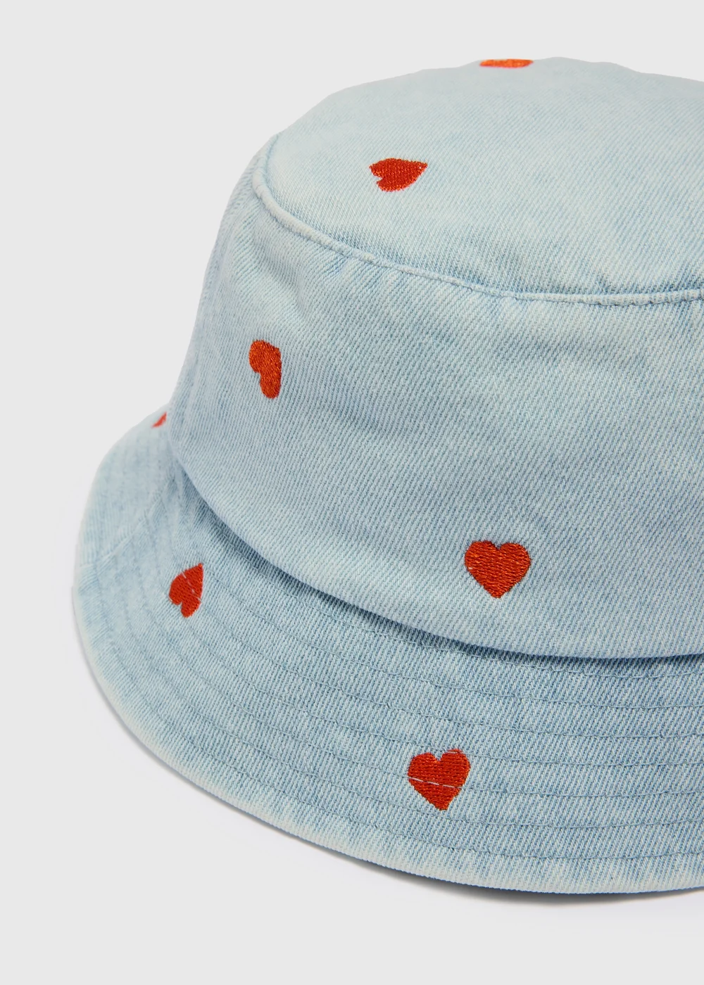 Girls Light Wash Heart Denim Bucket Hat (3-10yrs) - Age 3 - 6 Years Image 2
