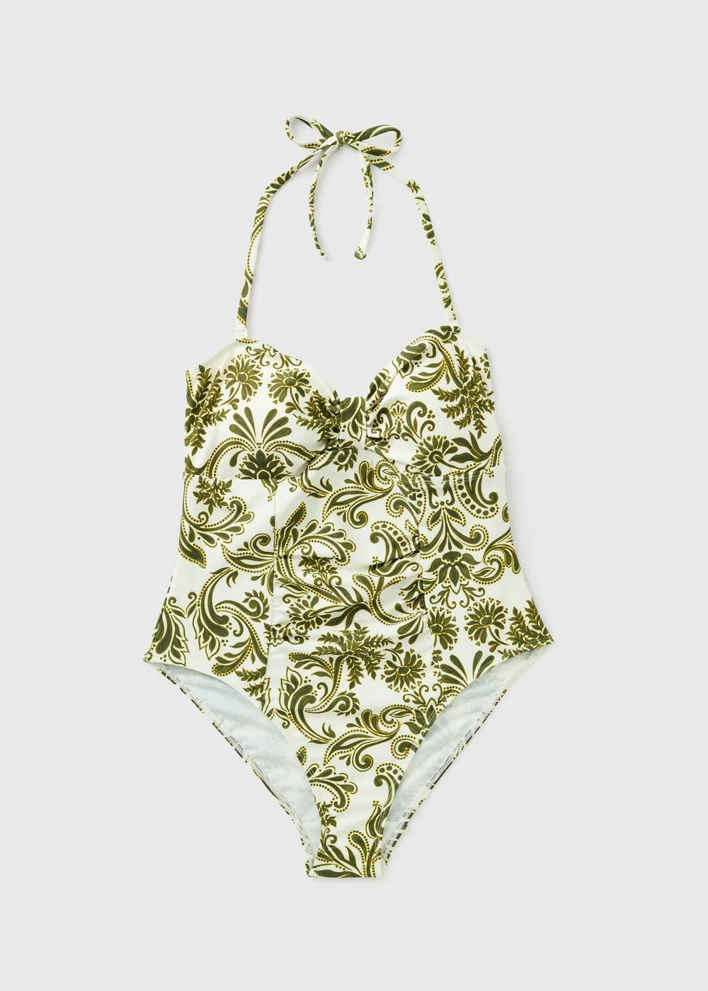 Khaki Printed Halter Neck Bandeau Swimsuit - 8 Image 2