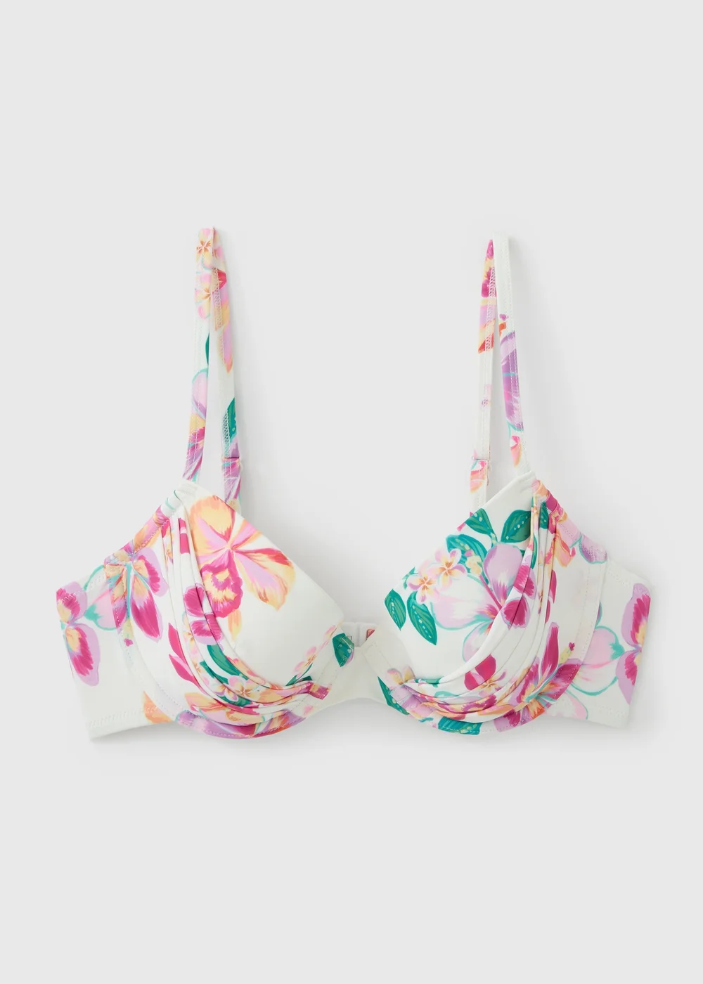 White Tropical Floral Shapewear Underwired Bikini Top - 36C Image 3