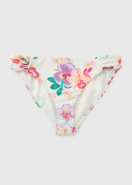 White Tropical Floral High Leg Bikini Bottoms - 22 Image 3
