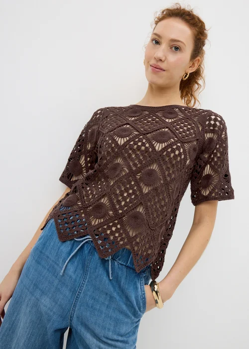Chocolate Brown Crochet Top - 8 Image 1
