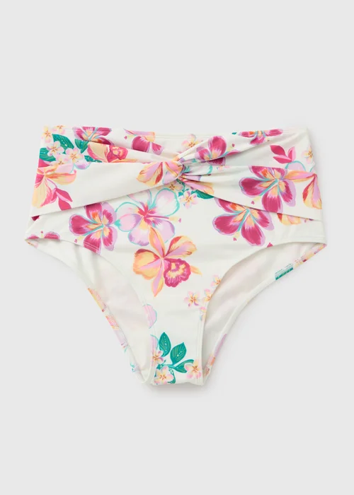 White Tropical Floral Shapewear High Waisted Bikini Bottoms - 8 Image 3