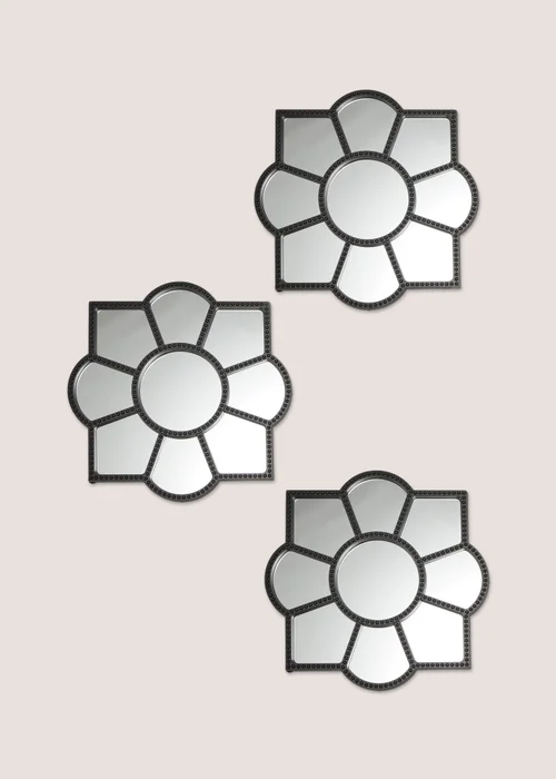 3 Piece Black Flower Outdoor Mirrors Image 1