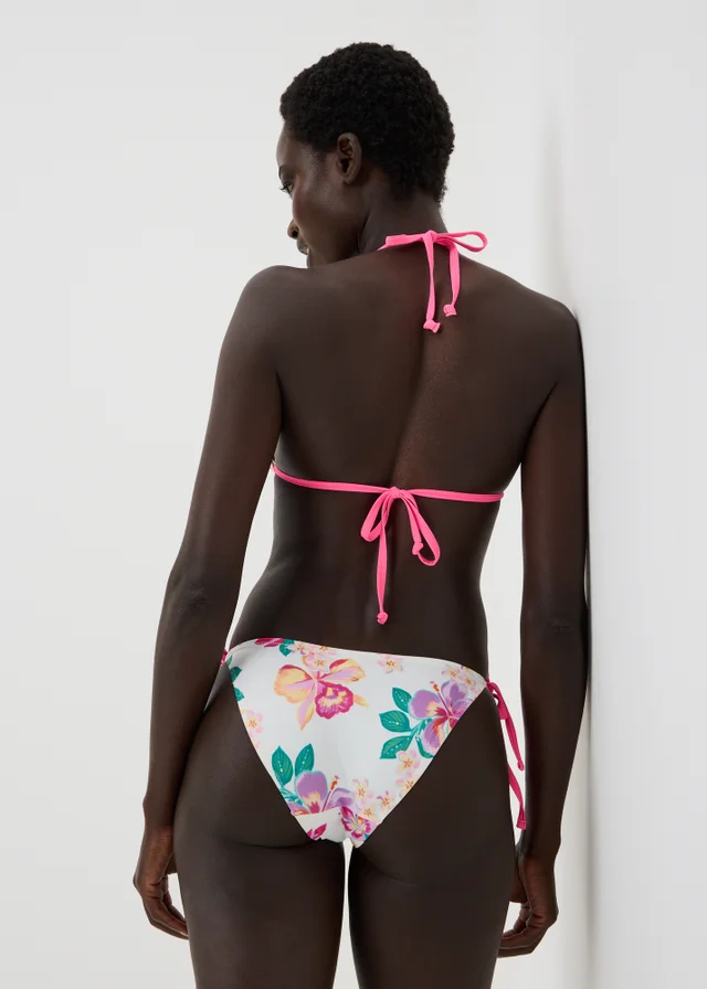 White Tropical Floral Tie Side Bikini Bottoms