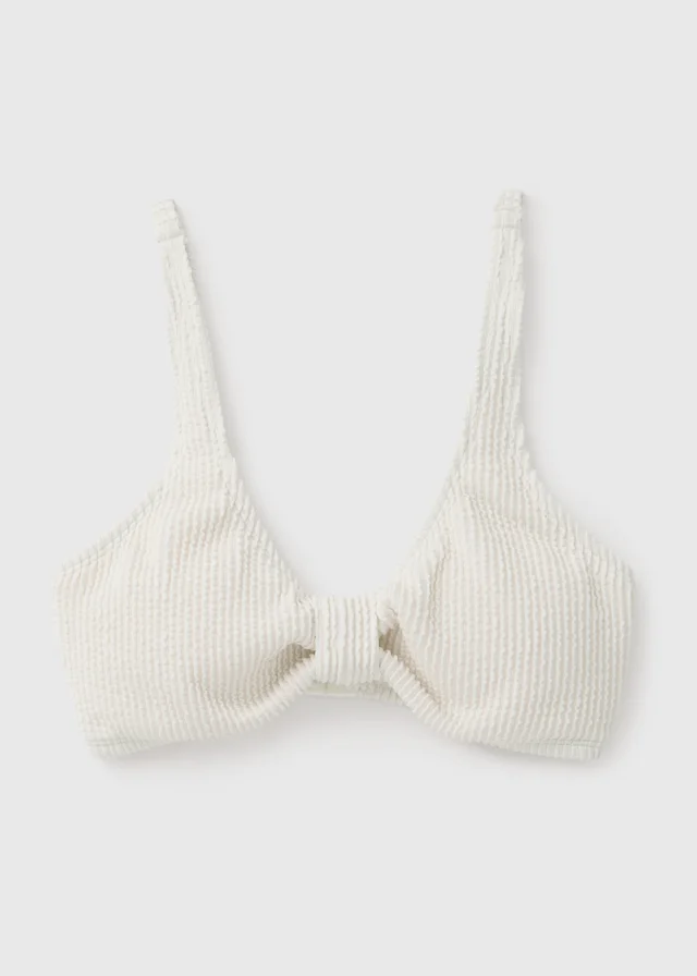 Cream Textured Knot Bikini Top