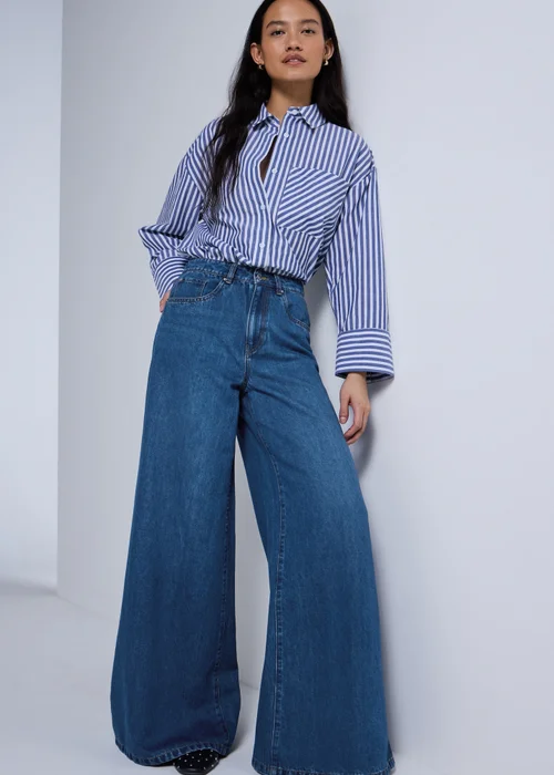 Dark Wash Palazzo Wide Leg Jeans - 8/L29 Image 1
