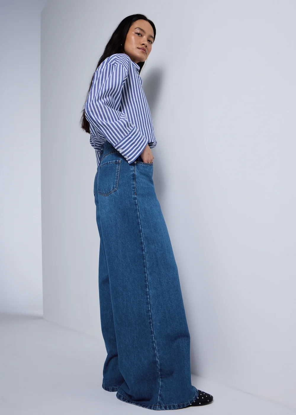Dark Wash Palazzo Wide Leg Jeans - 8/L29 Image 2