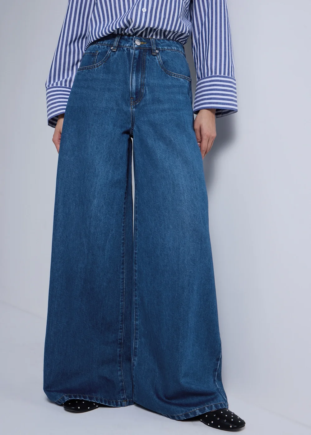 Dark Wash Palazzo Wide Leg Jeans - 8/L29 Image 3