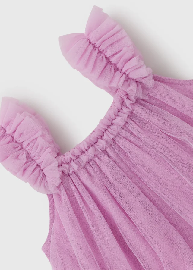 Girls Pink Frill Tulle Mesh Dress (1-10yrs)