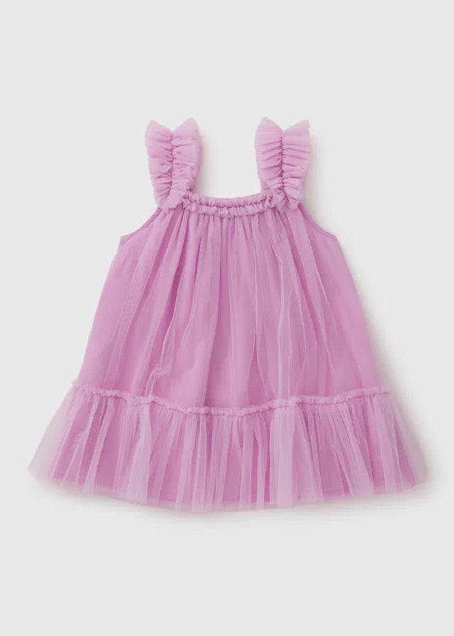 Girls Pink Frill Tulle Mesh Dress (1-10yrs)