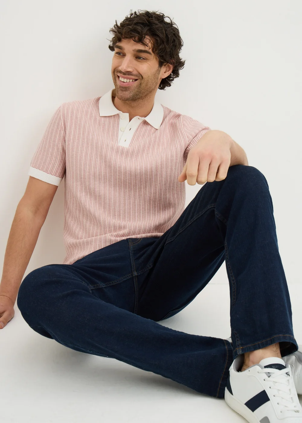 Pink Textured Knitted Polo Shirt - S Image 1