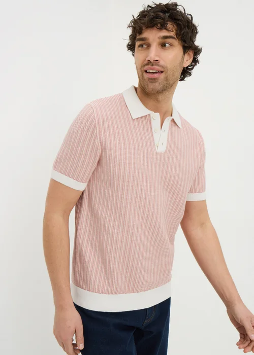Pink Textured Knitted Polo Shirt - S Image 2
