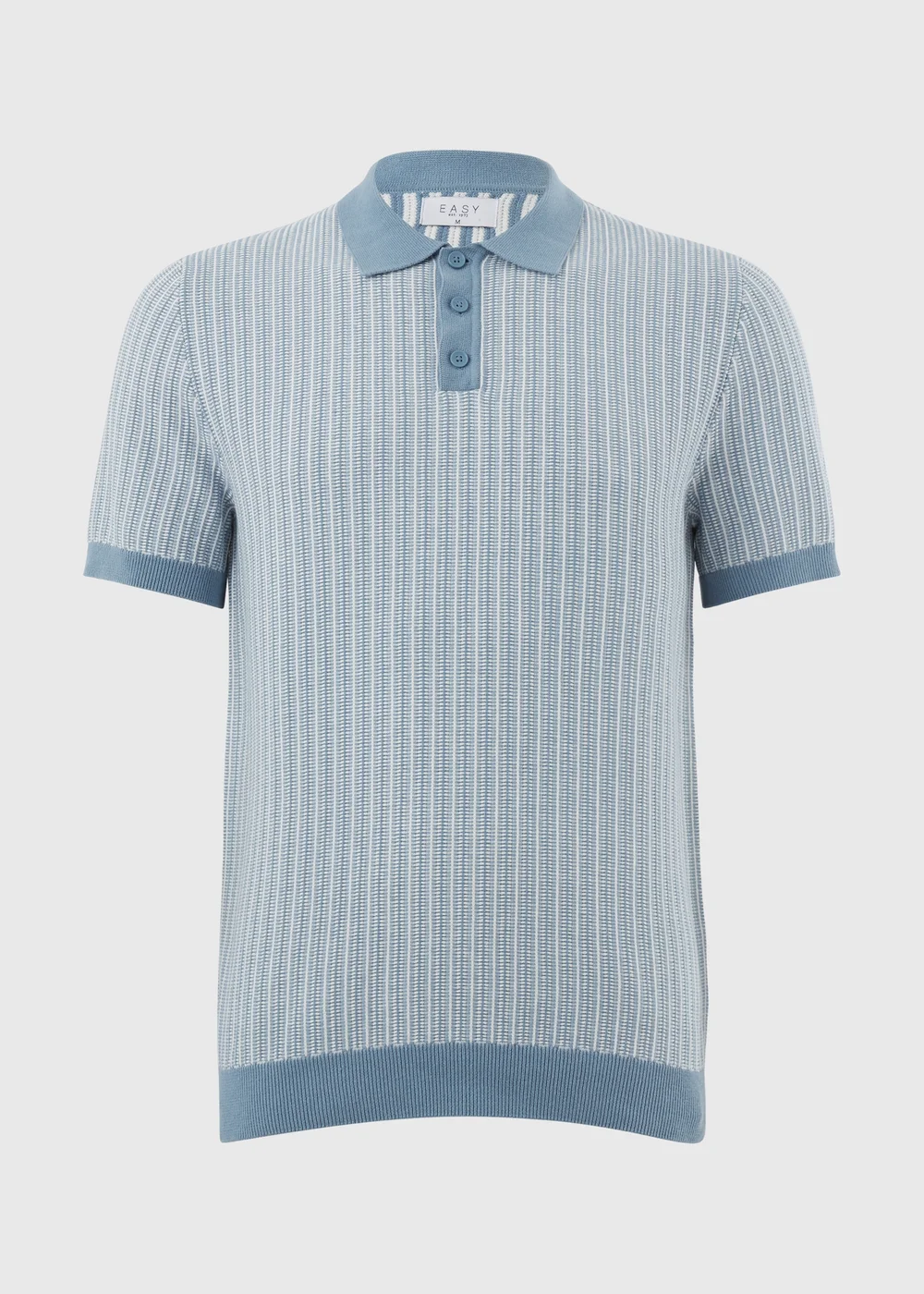 Blue Textured Knitted Polo Shirt - M Image 4