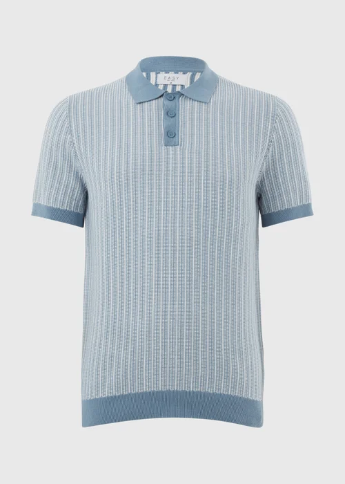 Blue Textured Knitted Polo Shirt - M Image 4