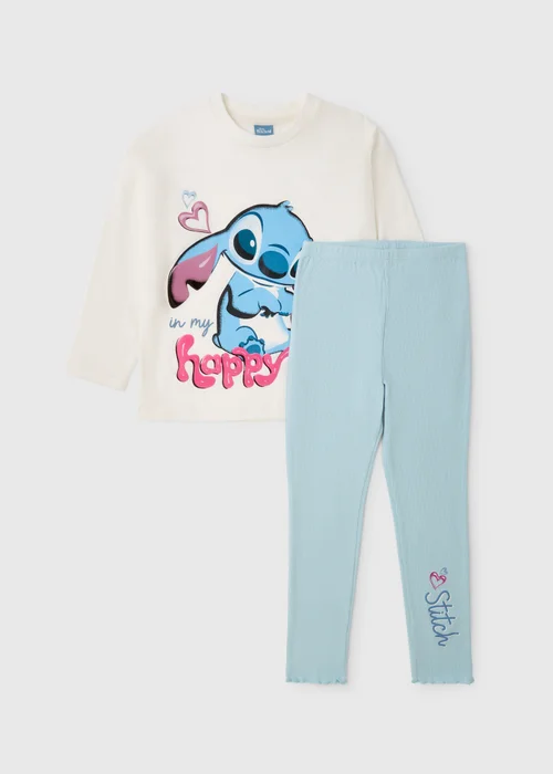 Disney Girls White Stitch Pyjama Set (5-13yrs) - Age 5 Years Image 1