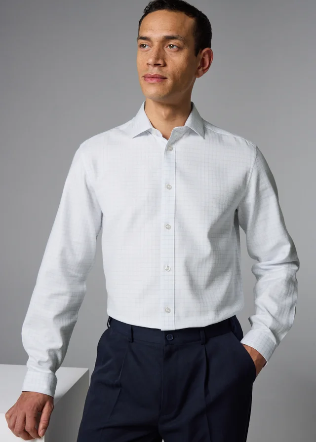 White Herringbone Check Regular Fit Shirt