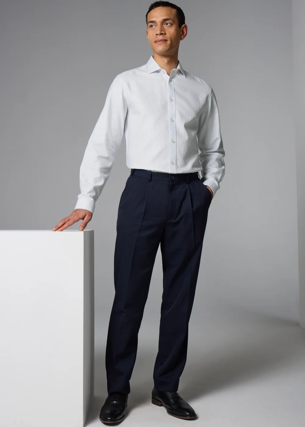White Herringbone Check Regular Fit Shirt - 2XL Image 2