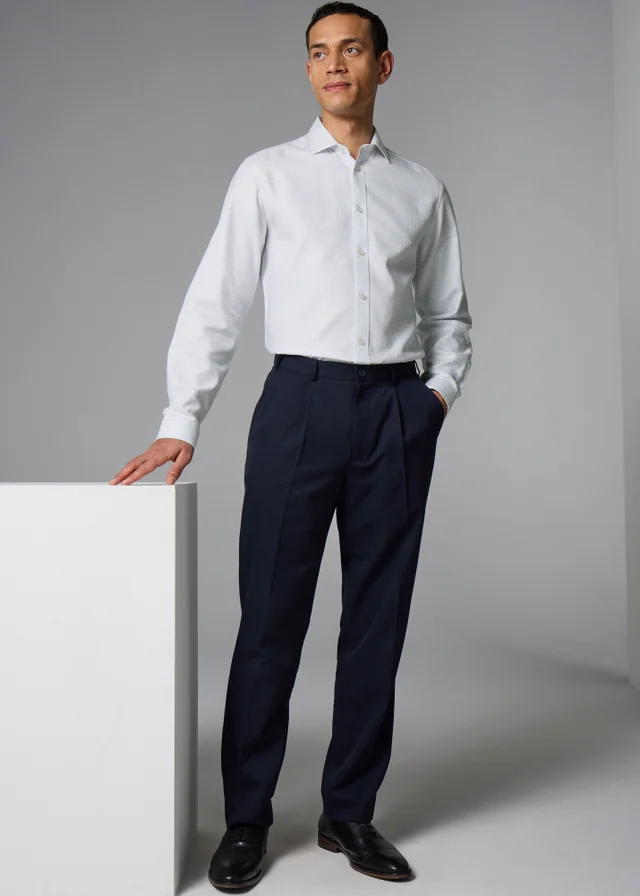 White Herringbone Check Regular Fit Shirt