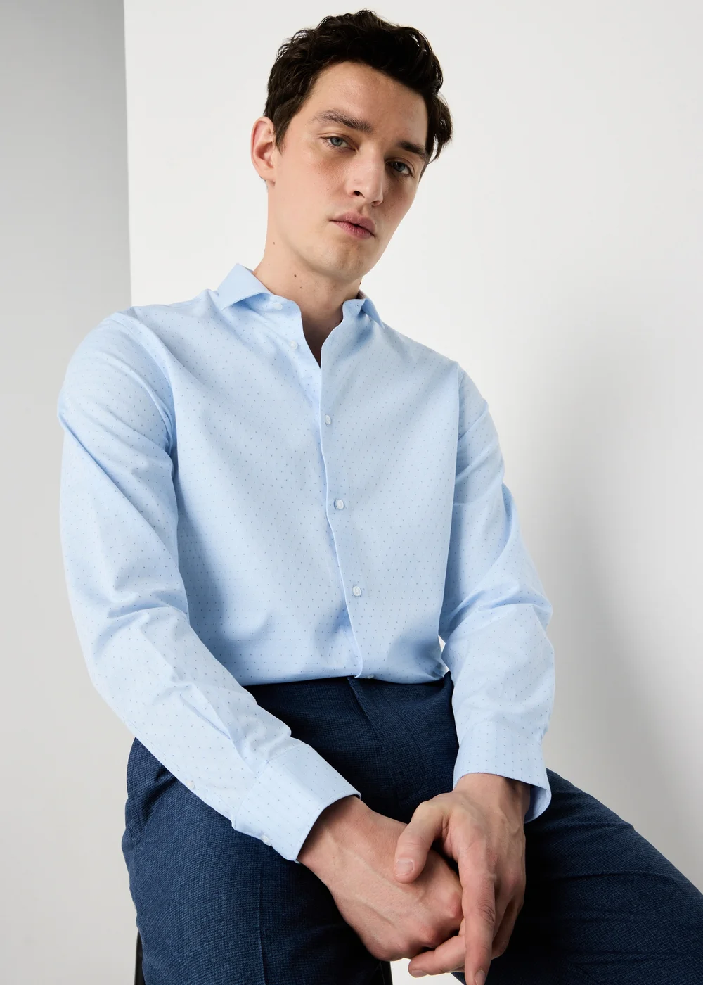 Taylor & Wright Blue Polka Dot Regular Fit Shirt - Large Image 1