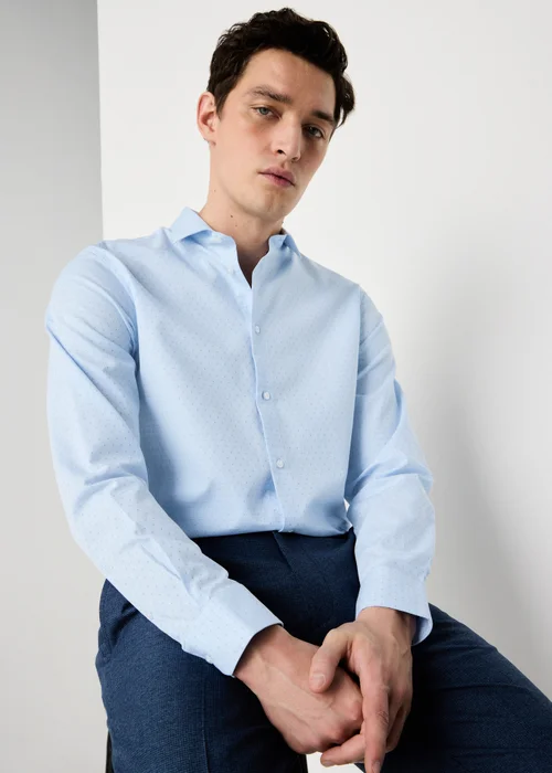 Taylor & Wright Blue Polka Dot Regular Fit Shirt - Large Image 1