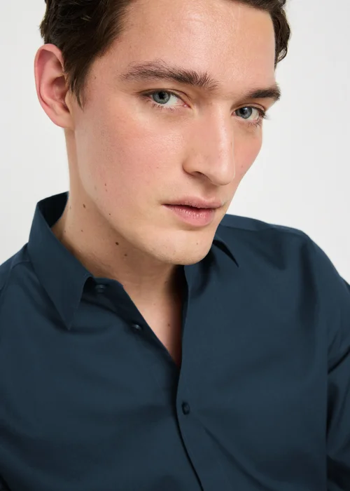 Taylor & Wright Navy Textured Regular Fit Shirt - L Image 3