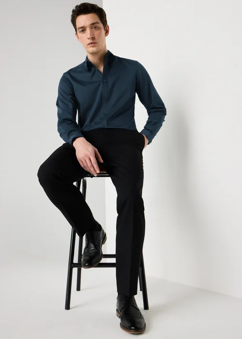 Taylor & Wright Navy Textured Regular Fit Shirt - L Image 2