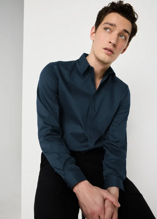 Taylor & Wright Navy Textured Regular Fit Shirt - L Image 1