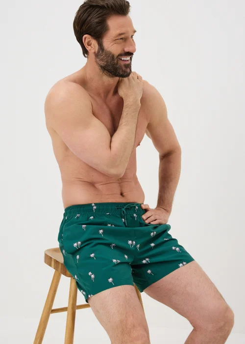 Teal Palm Print Essential Swim Shorts - XXL Image 1