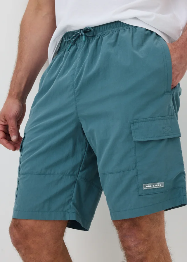 Teal Long Length Cargo Swim Shorts