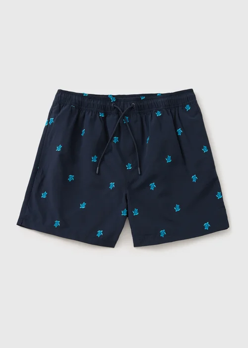 Navy Turtle Embroidered Swim Shorts - 3XL Image 3